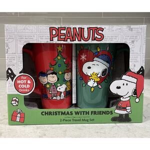 Set 2 Travel Mugs PEANUTS Christmas Boxed Gift Ceramic Snoopy Gang Holiday Mug